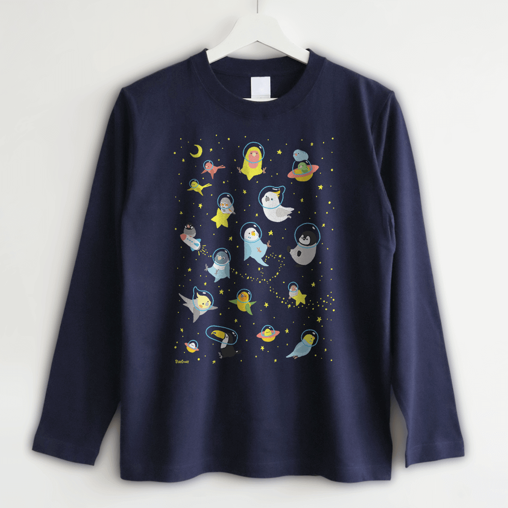 ネイビーロングTシャツ 宇宙旅行のことりたち